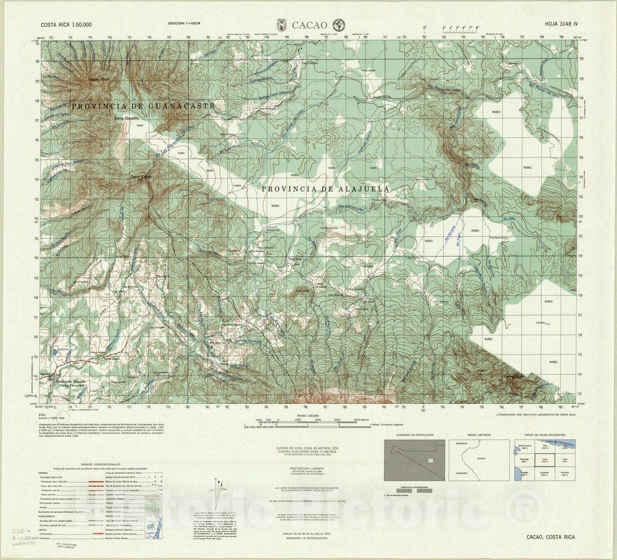 Map : Cacao, Costa Rica 1965, Costa Rica 1:50,000. Cacao , Antique Vintage Reproduction