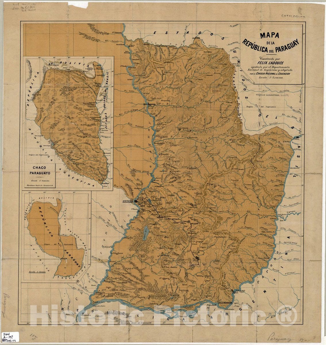 Map : Paraguay 1905 2, Mapa de la Repu?blica del Paraguay , Antique Vintage Reproduction