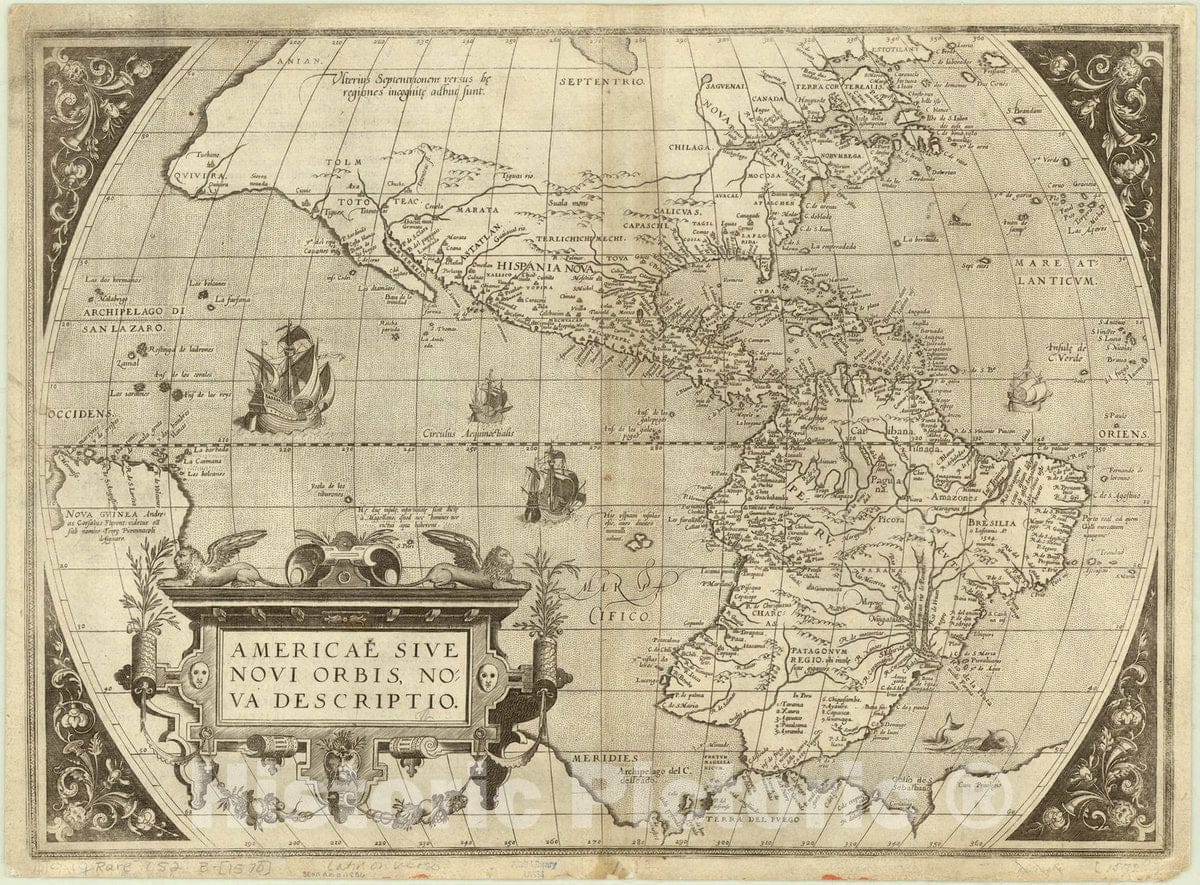 Map : America 1570, Americae sive novi orbis nova descriptio, Antique Vintage Reproduction