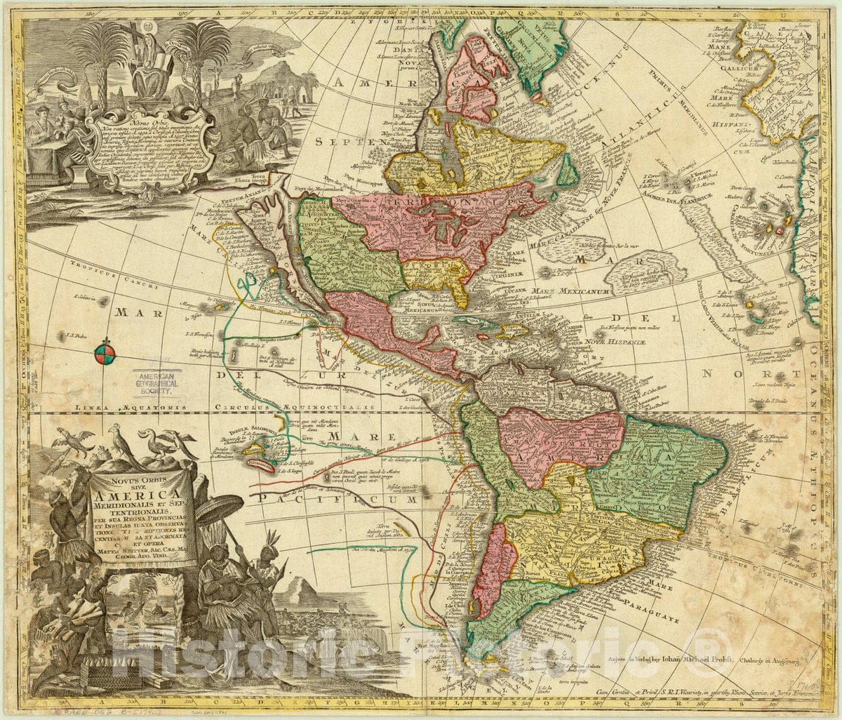 Map : America 1740, Novus orbis sive America meridionalis et septentrionalis [cartographic material] : per sua regna provincia et insulas iuxta observationes recentiss