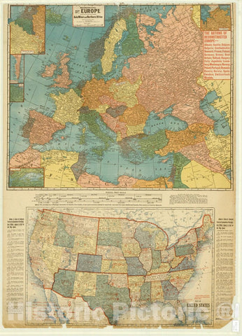 Map : Europe 1919, Reconstructed map of Europe, Asia minor and northern Africa (except extreme eastern part of Russia) , Antique Vintage Reproduction