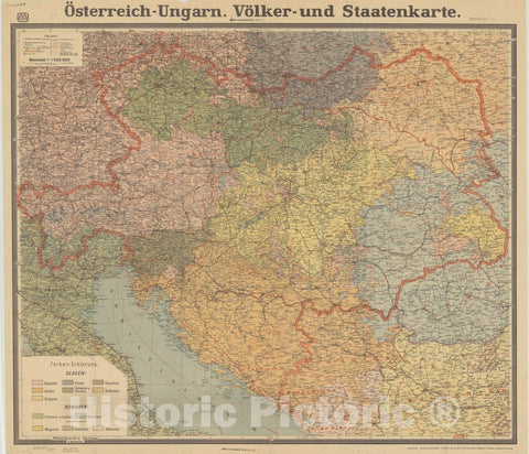Map : Austria 1918, Osterreich-Ungarn, Volker- und Staatenkarte , Antique Vintage Reproduction