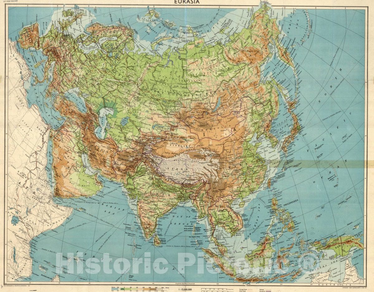Eurasia Map Color Map : Eurasia, comprising all of Europe and Asia, Eurasia , Antique Vi ...