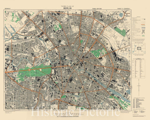 Map : Berlin, Germany 1945, Town plan of Berlin , Antique Vintage Reproduction