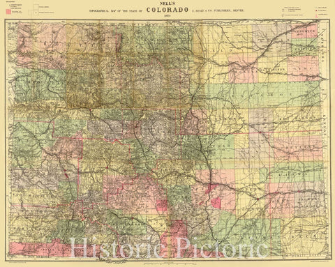 Map : Colorado 1889, Nell's topographical map of the state of Colorado , Antique Vintage Reproduction