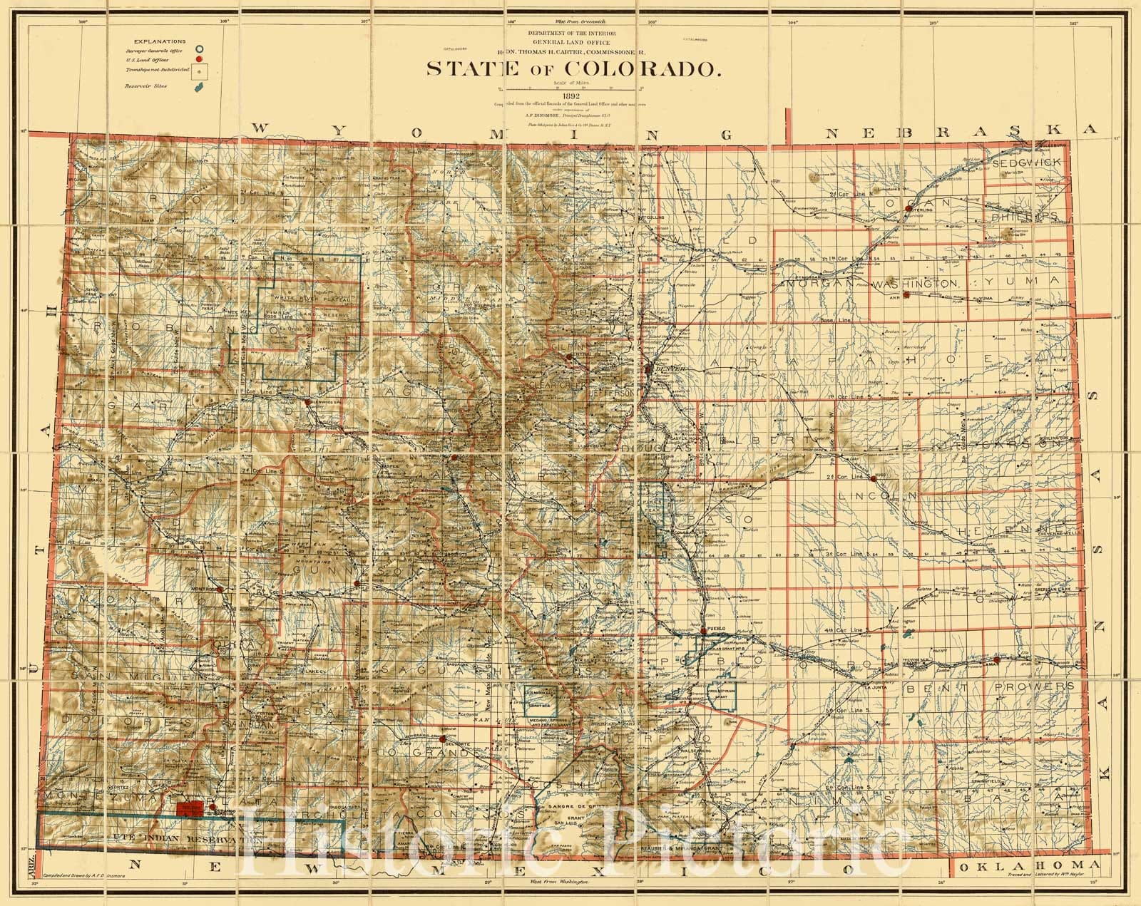 Map : Colorado 1892, State of Colorado , Antique Vintage Reproduction