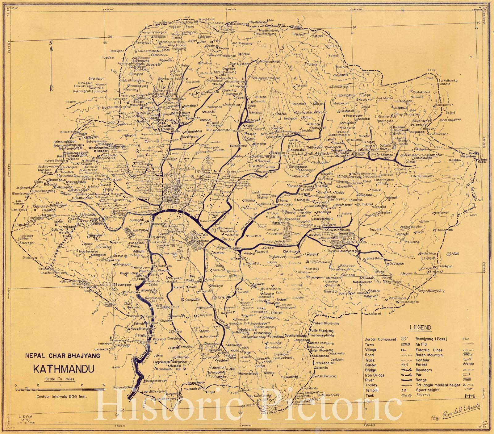 Map : Nepal 1958, Nepal, Char Bhajyang, Kathmandu , Antique Vintage Reproduction