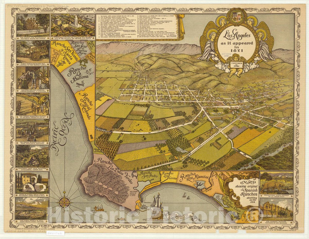 Map : Los Angeles, California 1929, Los Angeles as it appeared in 1871 , Antique Vintage Reproduction