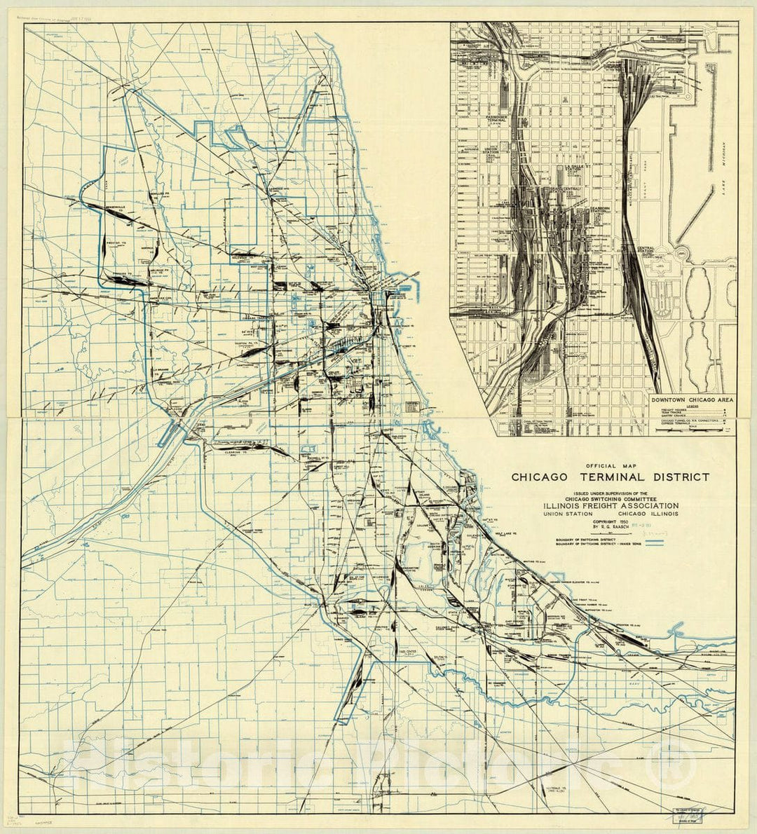 Map : Chicago, Illinois 1950, Official map, Chicago Terminal District , Antique Vintage Reproduction