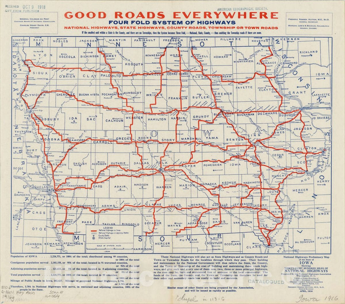 Map : Iowa 1916, National highways preliminary map of the state of Iow ...
