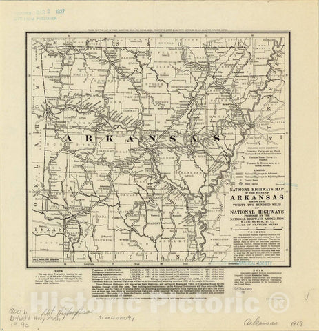Map : Arkansas 1919, National Highways map of the state of Arkansas showing twenty-two hundred miles of national highways