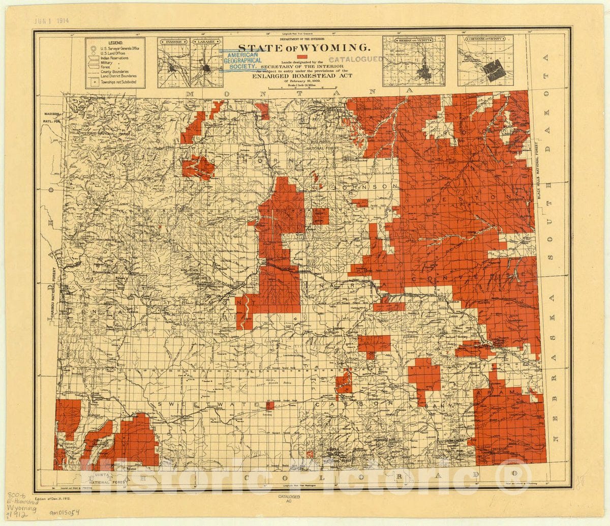 Map : Wyoming 1912, Antique Vintage Reproduction