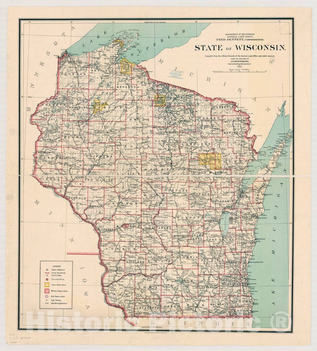 Map : Wisconsin 1912, State of Wisconsin [map] , Antique Vintage Reproduction