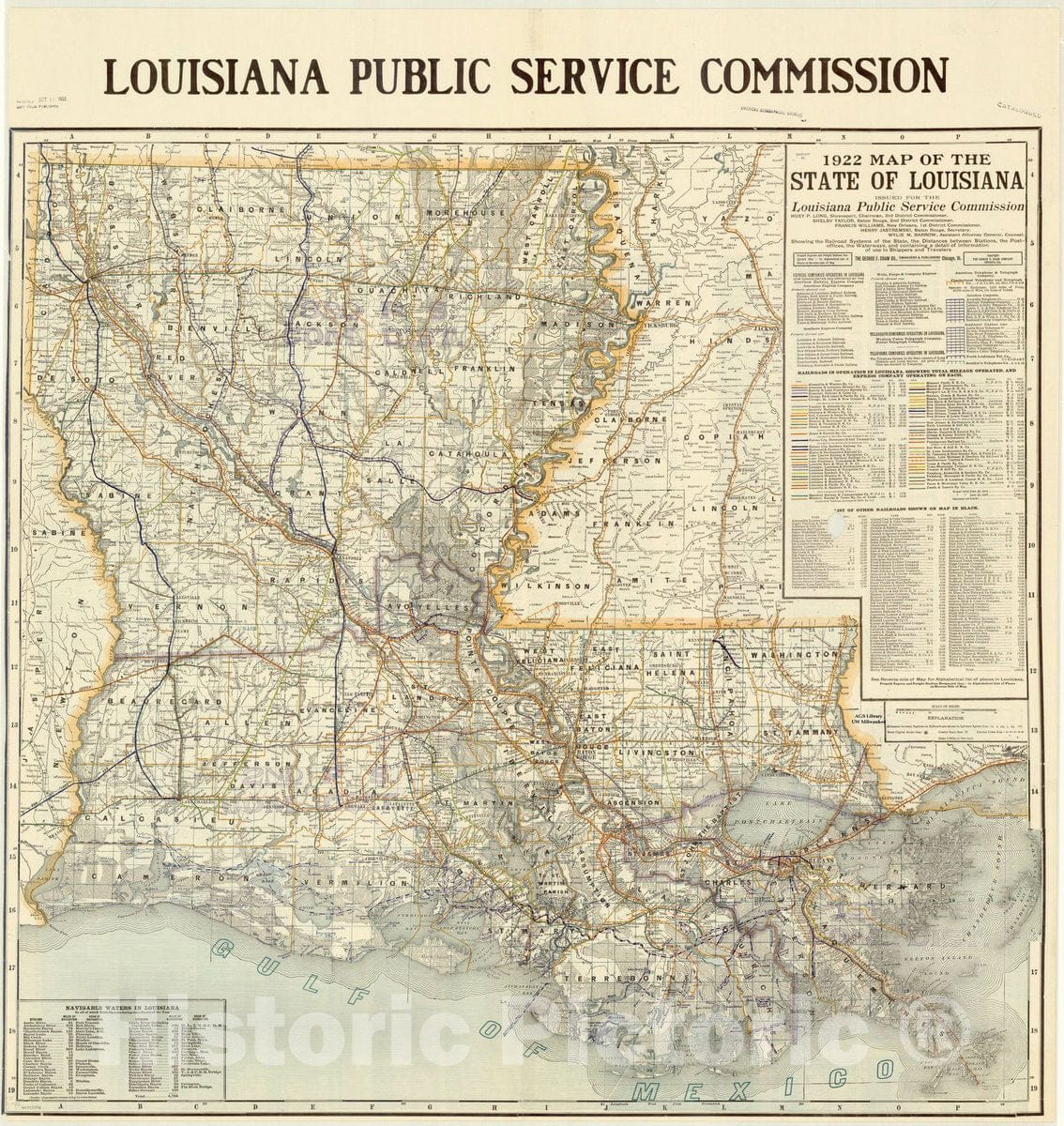 Map : Louisiana 1922, 1922 map of the state of Louisiana , Antique Vintage Reproduction
