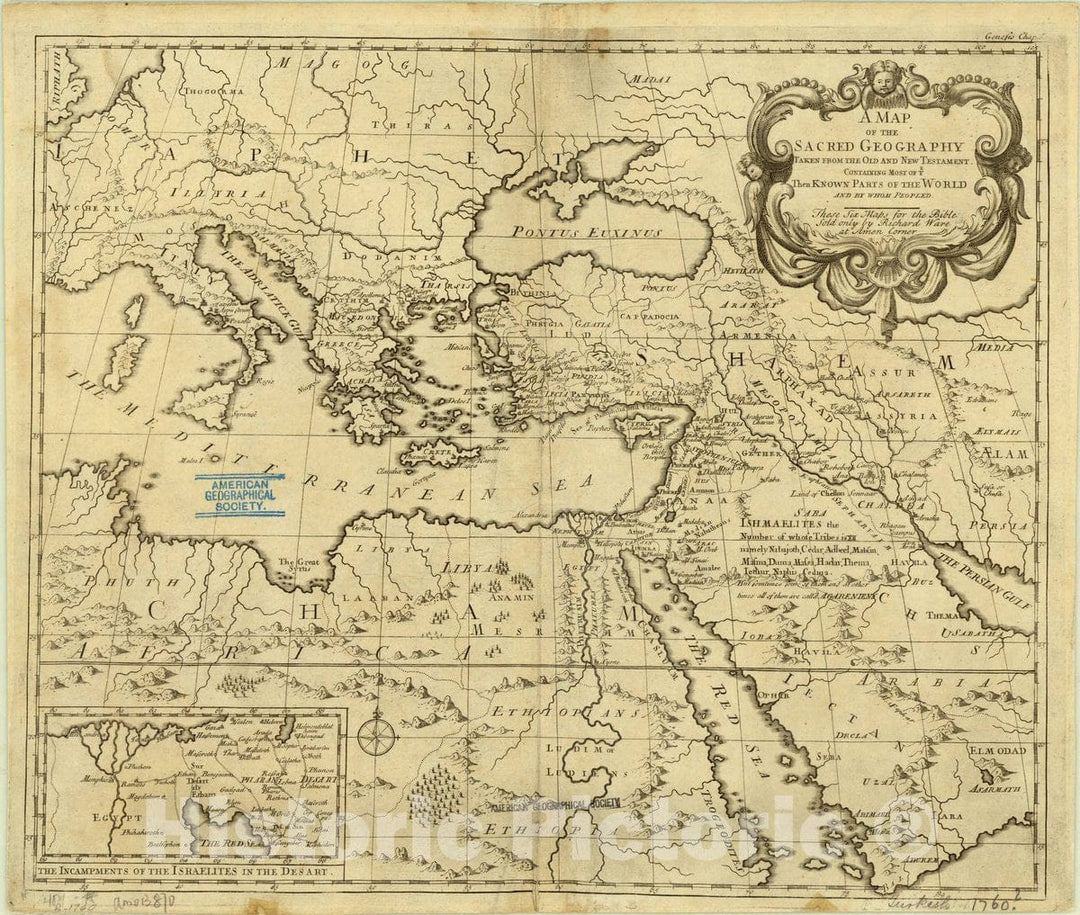 Map : Middle East 1725, A map of the sacred geography taken from the Old and New Testament : containing most of ye then known parts of the world and by whom peopled