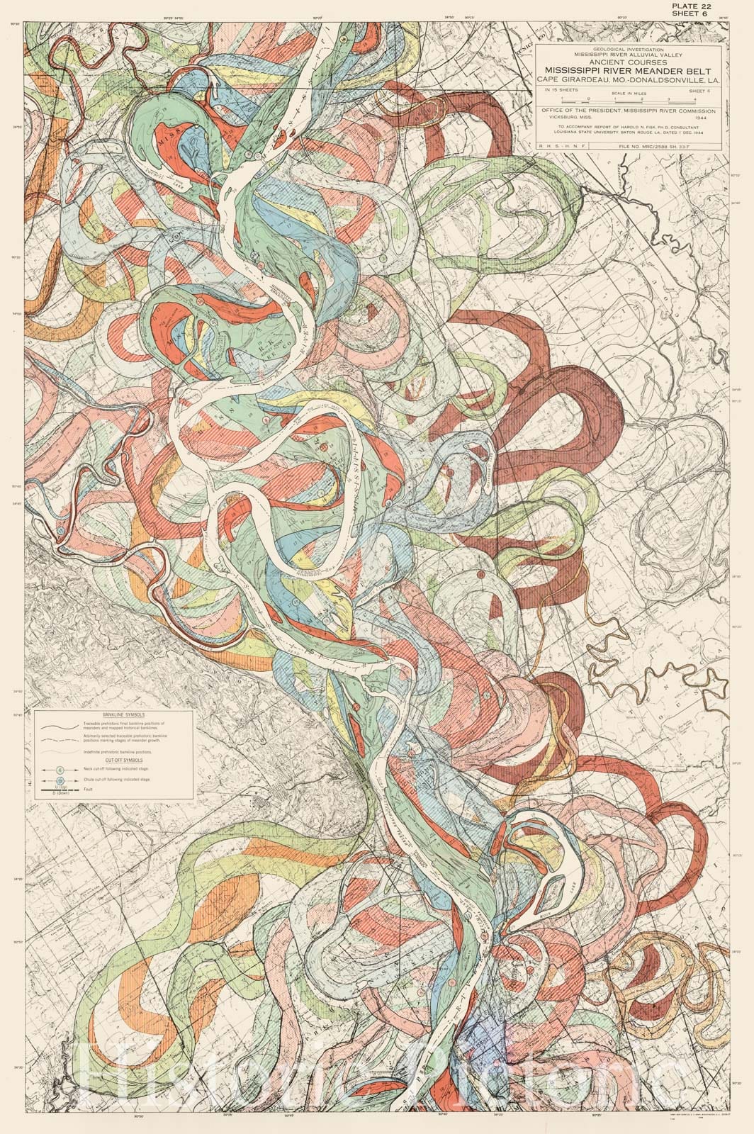 Map : Lower Mississippi River 1944 8, Geological investigation of the alluvial valley of the lower Mississippi river , Antique Vintage Reproduction