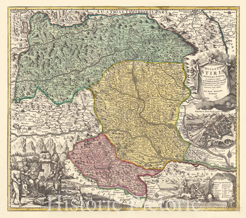 Map : Styria, Austria 1710, Ducatus Stiriae novissima tabula , Antique Vintage Reproduction