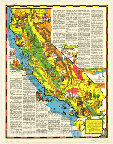 Map : California 1938, California : the golden state , Antique Vintage Reproduction