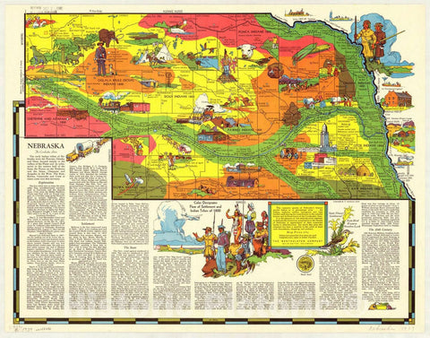 Map : Nebraska 1939, Nebraska, the cornhusker state , Antique Vintage Reproduction