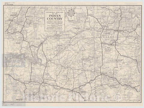 Map : United States 1951, Automobile road map of the Indian Country : embracing portions of Arizona, New Mexico, Utah and Colorado , Antique Vintage Reproduction