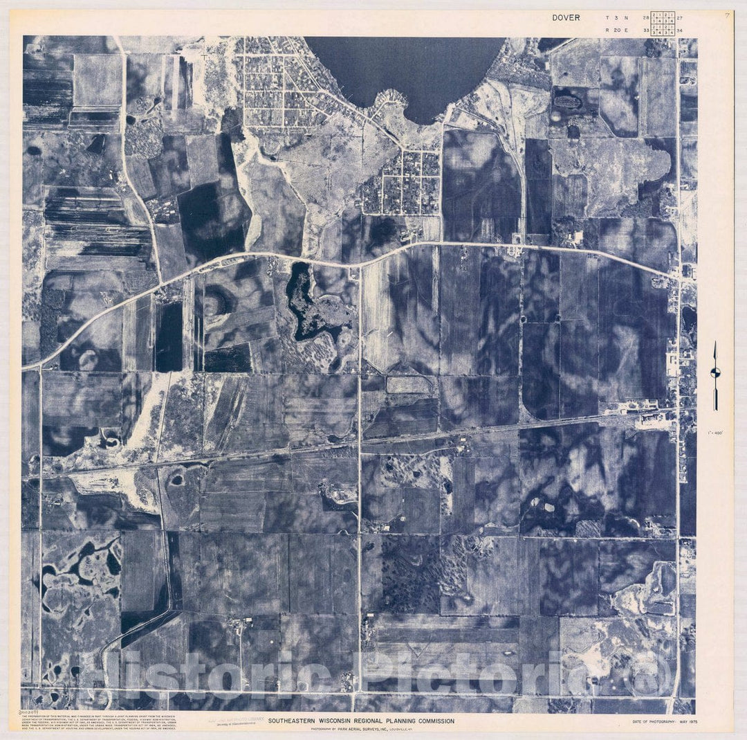 Map : Dover T3 N28, R20 E33 1975, [Aerial photographs of southeastern Wisconsin] , Antique Vintage Reproduction