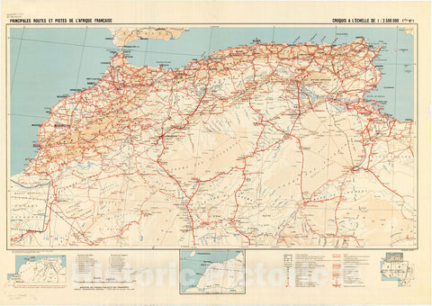Map : Africa 1949 1, Principales routes et pistes de l'Afrique Francaise , Antique Vintage Reproduction
