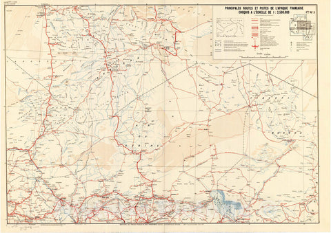 Map : Africa 1949 3, Principales routes et pistes de l'Afrique Francaise , Antique Vintage Reproduction