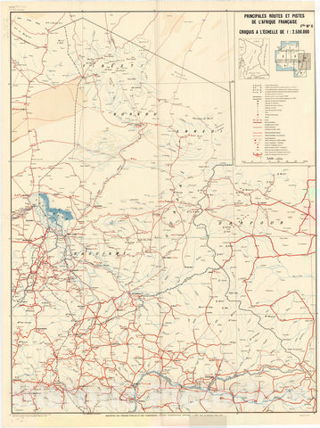 Map : Africa 1949 4, Principales routes et pistes de l'Afrique Francaise , Antique Vintage Reproduction