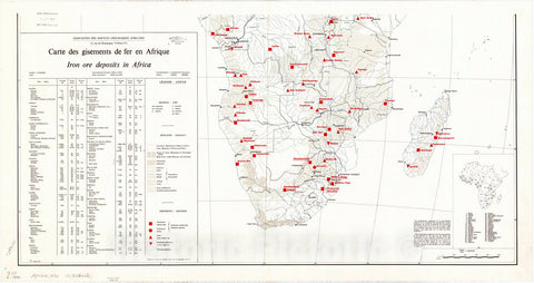 Map : Africa 1970 2, Carte des gisements de fer en Afrique, Iron ore deposits in Africa . Association des Services Geologiques Africans., Antique Vintage Reproduction