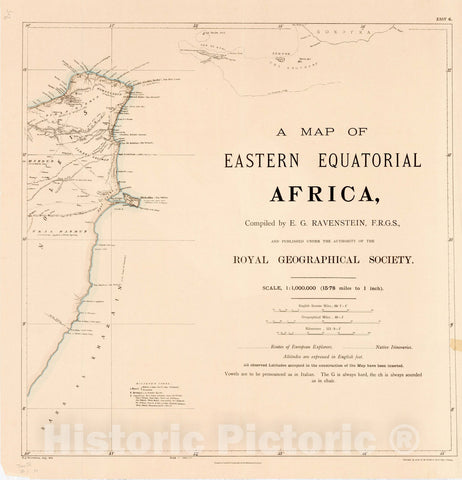Map : Africa, east 1883 1, A map of Eastern Equatorial Africa , Antique Vintage Reproduction