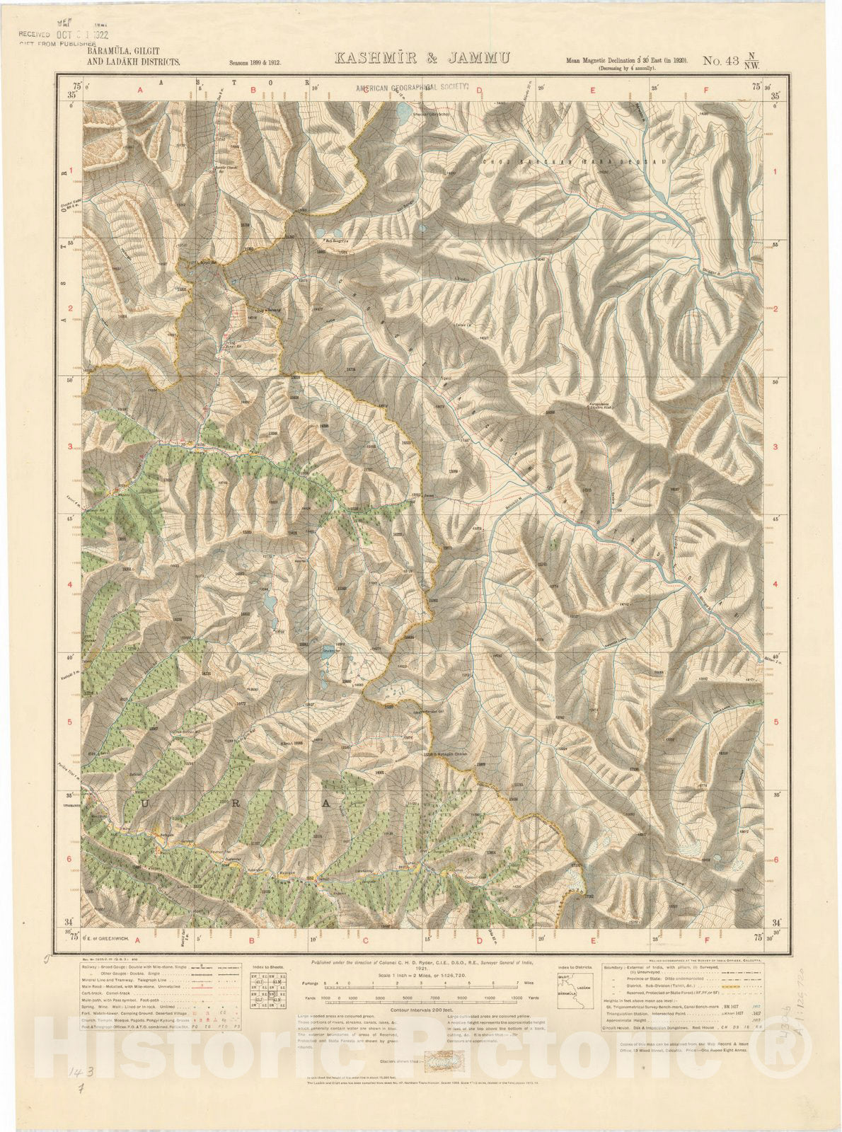 Map : Baramula, Gilgit and Ladakh Districts, Kashmir & Jammu, No. 43 N ...