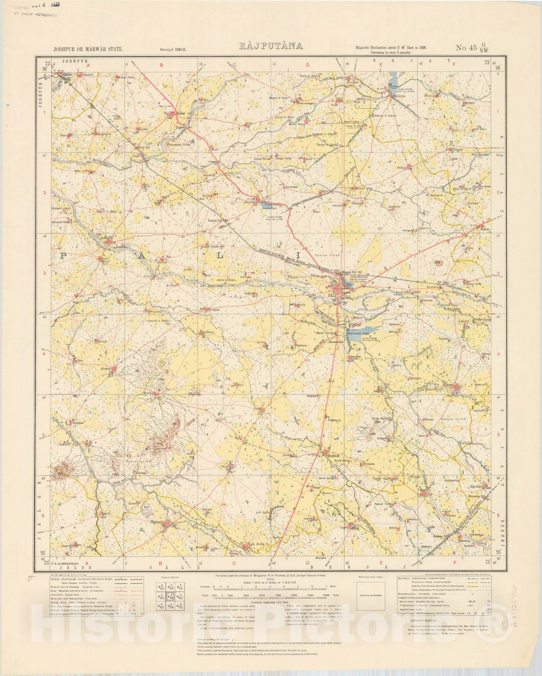 Map : Jodhpur Or Marwar State, Rajputana, No. 45 G/N.W. 1932, India and adjacent countries, Antique Vintage Reproduction