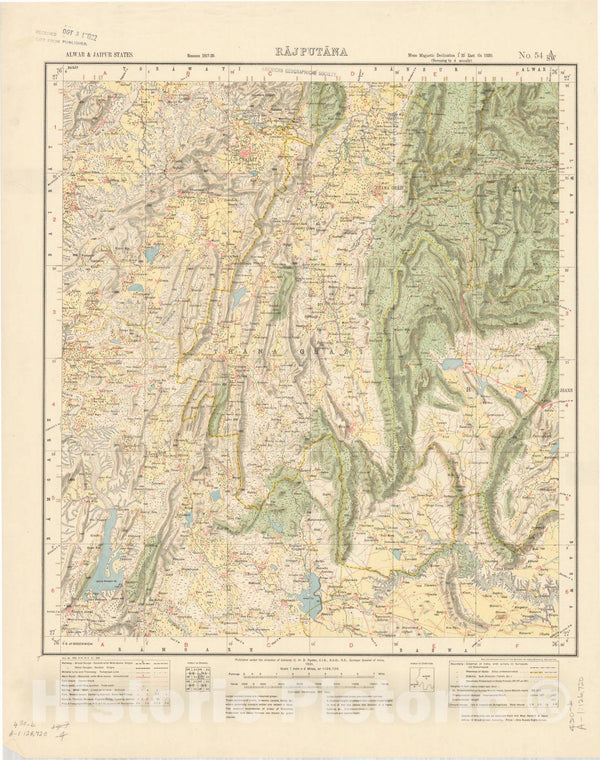 Map : Alwar & Jaipur States, Rajputana, No. 54 A/S.W. 1921, India and ...