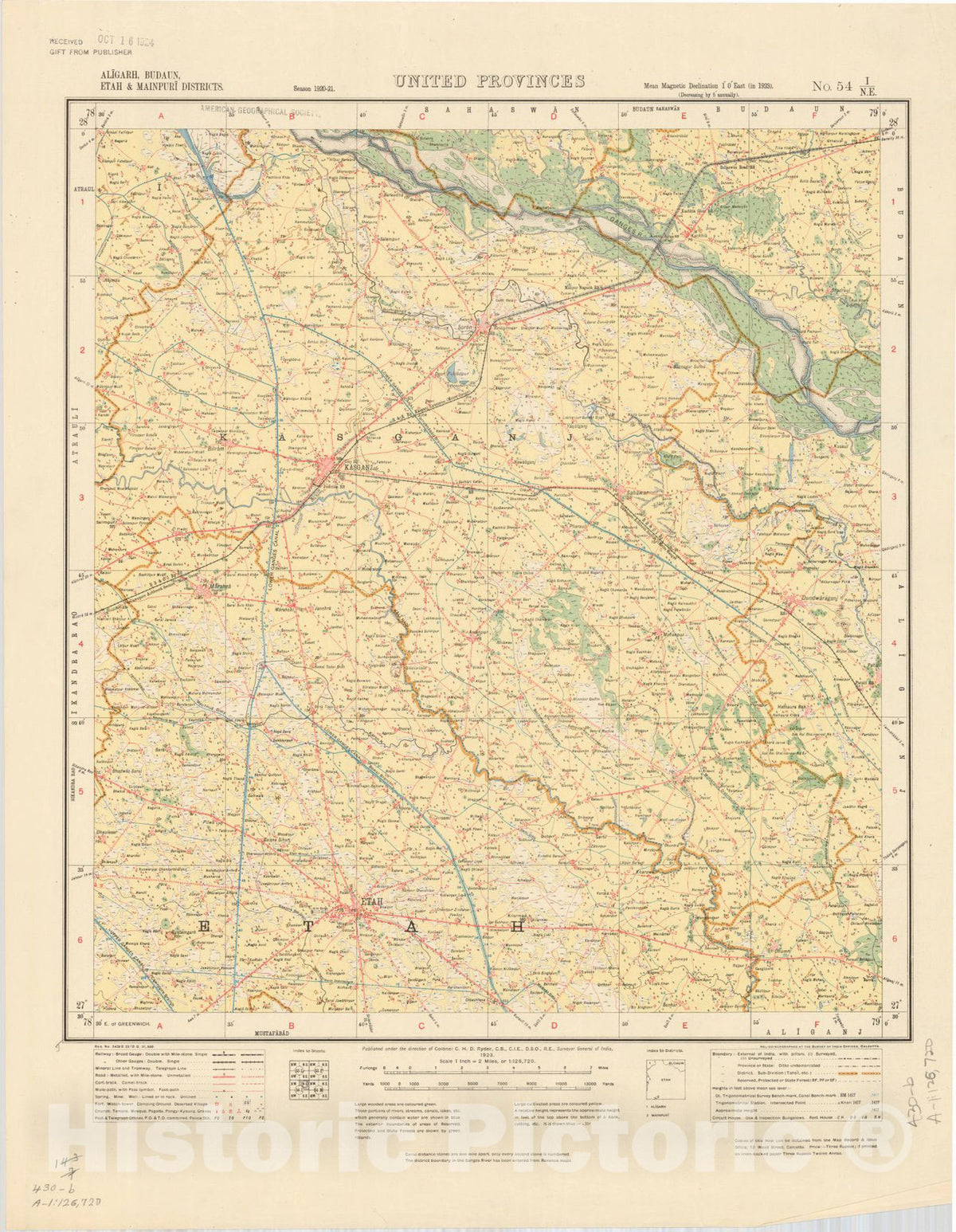Mainpuri Rivers Map Map : Aligarh, Budaun, Etah & Mainpuri Districts, United Provinces, No ...