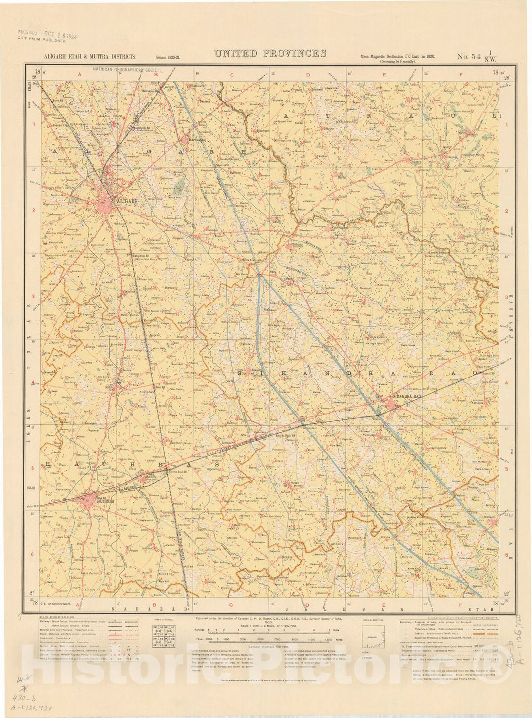 Map : Aligarh, Etah & Muttra Districts, United Provinces No. 54 I/N.W ...