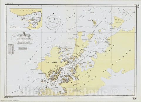 Map : Graham Land, Antarctica 1954, Republica Argentina, Oceano Atlantico Sur, Costa Danco, Archipielago de Palmer , Antique Vintage Reproduction