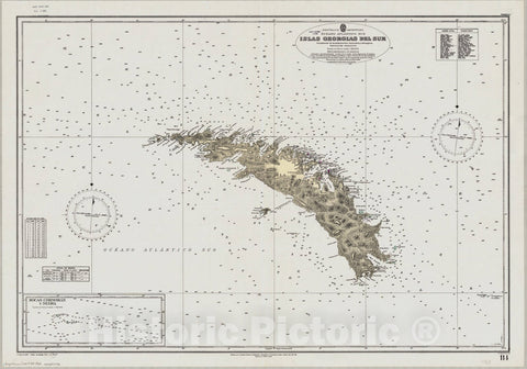 Map : South Georgia and South Sandwich Islands 1963, Republica Argentina, Oceano Atlantico Sur, Islas Georgias del Sur , Antique Vintage Reproduction