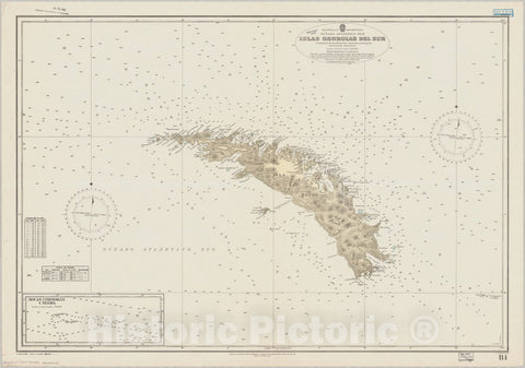 Map : South Georgia and Sound Sandwich Islands 1955, Republica Argentina, Oceano Atlantico Sur, Islas Georgias del Sur , Antique Vintage Reproduction