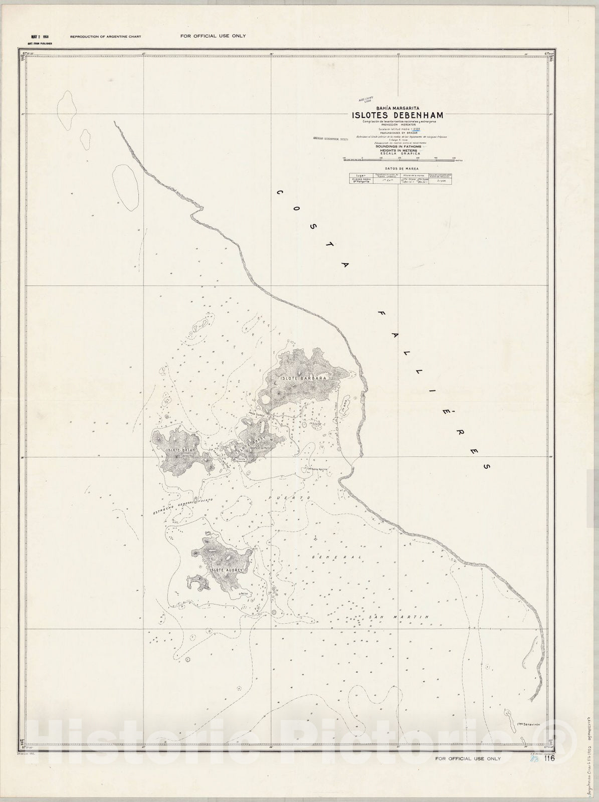Map : Marguerite Bay, Antarctica 1952, Bahia Margarita, Islotes Debenham , Antique Vintage Reproduction