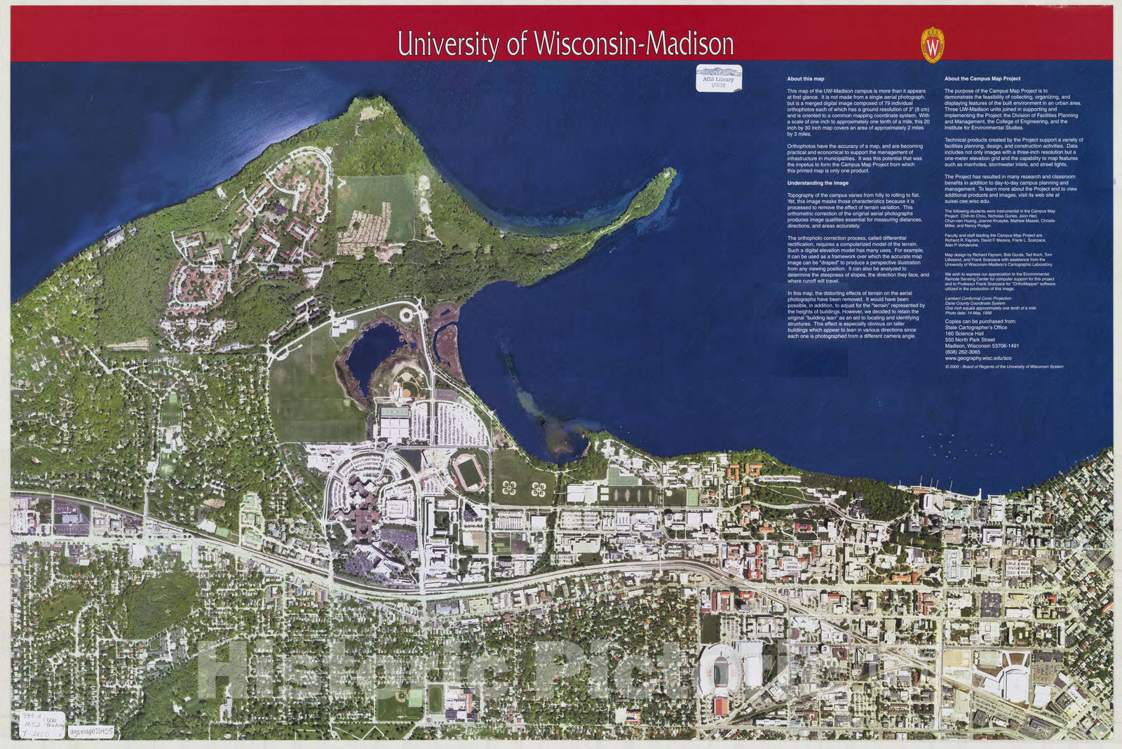 Map : Madison, Wisconsin 2000, University of Wisconsin-Madison , Antique Vintage Reproduction