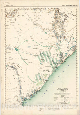Map : Africa, east 1908, Jubaland , Antique Vintage Reproduction