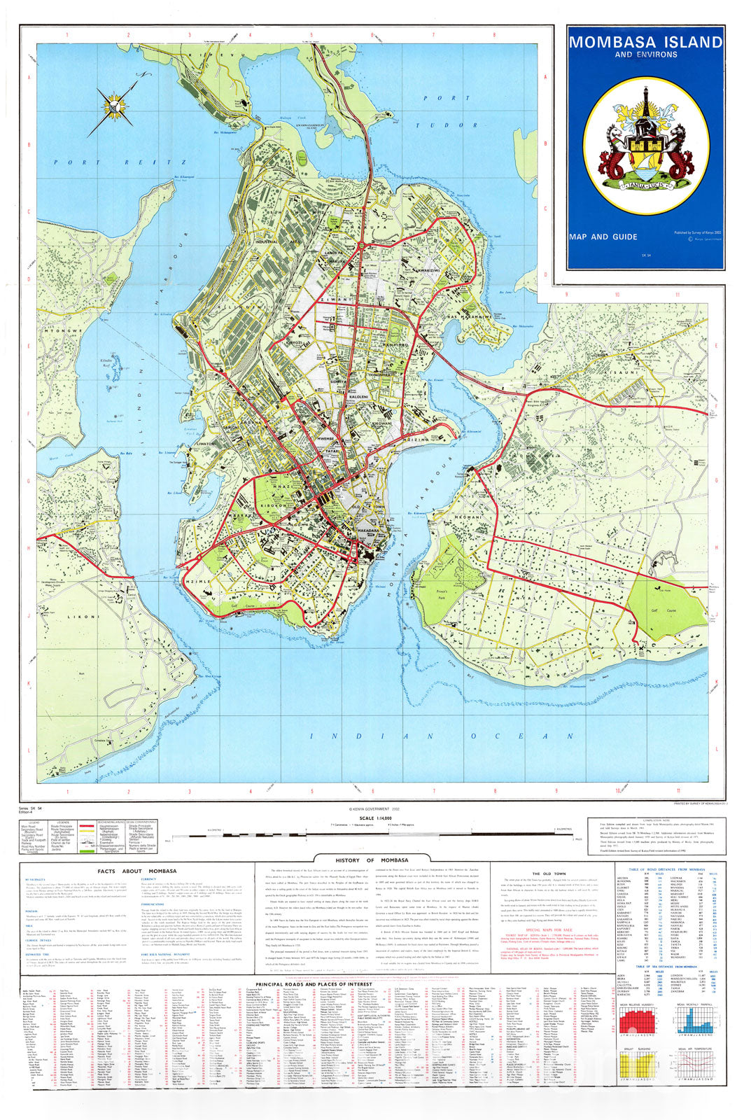 Map : Mombasa, Kenya 2002, Mombasa Island and environs, map and guide, Antique Vintage Reproduction