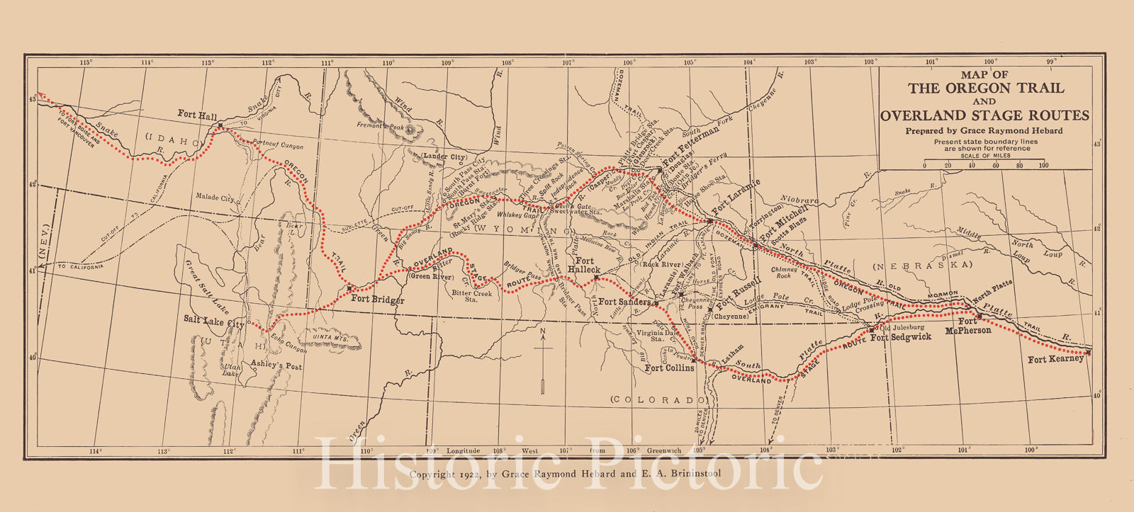 Map : Oregon Trail 1870 1922, Map of the Oregon trail and Overland stage routes , Antique Vintage Reproduction