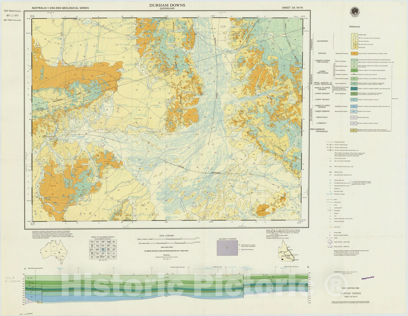 Map : Durham Downs, Queensland 1969, Australia 1:250,000 Durham Downs, Queensland , Antique Vintage Reproduction