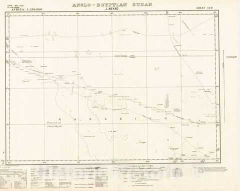 Map : J. Abyad, Anglo-Egyptian Sudan 1942, Africa 1:250,000, Anglo-Egyptian Sudan, J. Abyad, sheet 44-D , Antique Vintage Reproduction