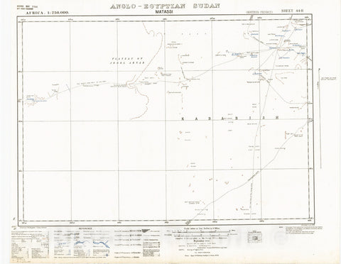 Map : Matassi, Anglo-Egyptian Sudan 1942, Africa 1:250,000, Anglo-Egyptian Sudan, Matassi sheet 44-H , Antique Vintage Reproduction