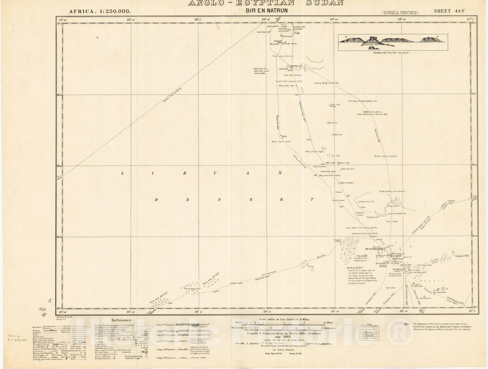 Map : Bir en Natrun, Anglo-Egyptian Sudan 1933, Africa 1:250,000, Anglo-Egyptian Sudan, Bir en Natrun, sheet 44-F , Antique Vintage Reproduction