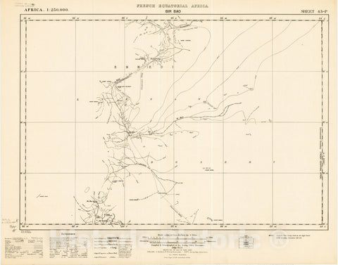Map : Bir Bao, French Equatorial Africa 1928, Africa 1:250,000, French Equatorial Africa, Bir Bao sheet 43-P , Antique Vintage Reproduction