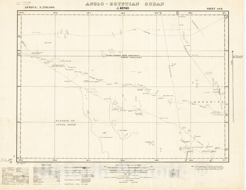 Map : J. Abyad, Anglo-Egyptian Sudan 1933, Africa 1:250,000, Anglo-Egyptian Sudan, J. Abyad, sheet 44-D , Antique Vintage Reproduction
