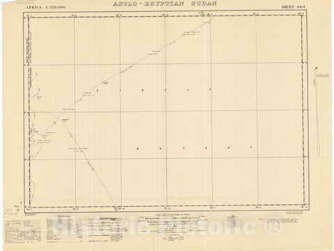 Map : Anglo-Egyptian Sudan, sheet 44-I 1934, Africa 1:250,000, Anglo-Egyptian Sudan, sheet 44-I , Antique Vintage Reproduction